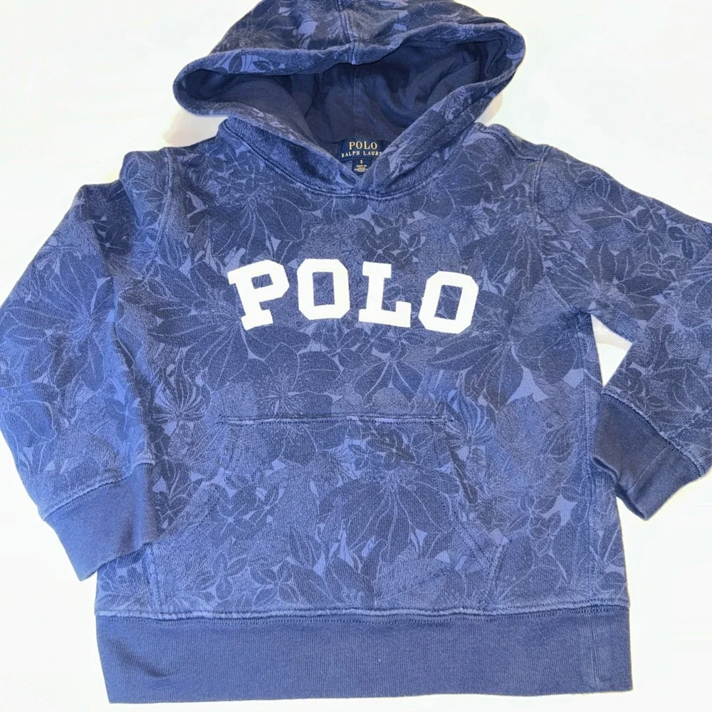 Polo Ralph Lauren Kids Boys Navy Logo Tropical Pattern Pullover Hoodie  Sz‎ 8